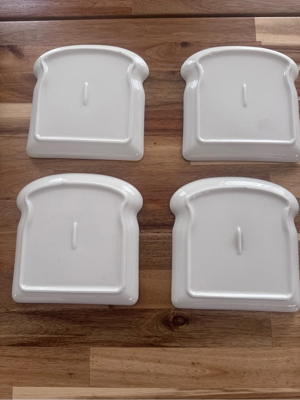 Snack Plate Toast-Shaped Ceramic dish set of 4 with Colorful Rims Fun whimsical!
